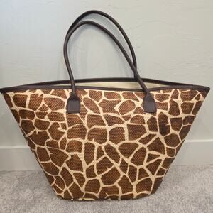 Cappelli Straworld Giraffe Print Straw Tote Bag Large Beach Travel